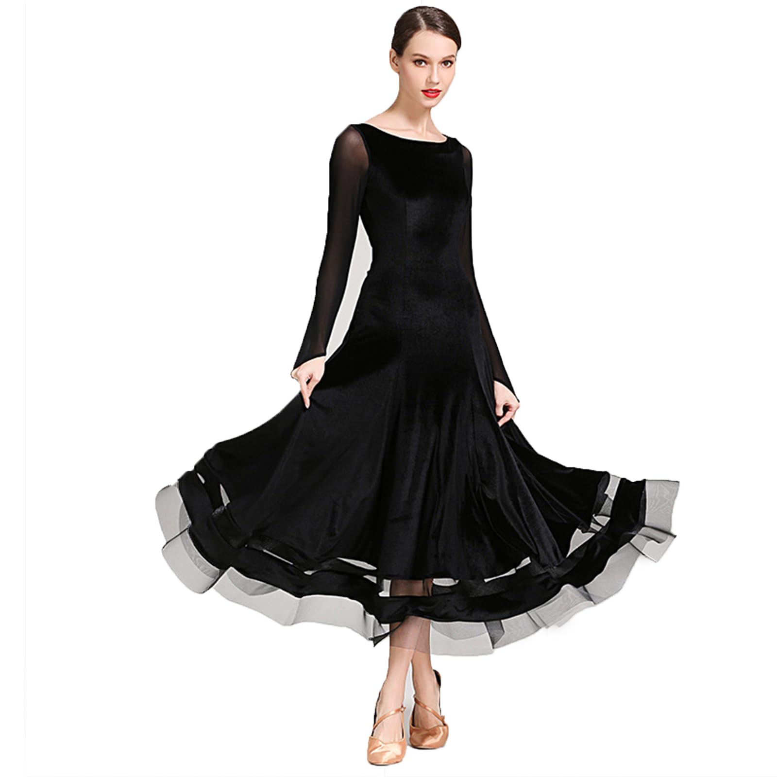 Tanzkleider Damen Standard Lange Ärmel Performance Kleider Moderne Walzer Training Tanzkleidung Tango Ballroom Dress