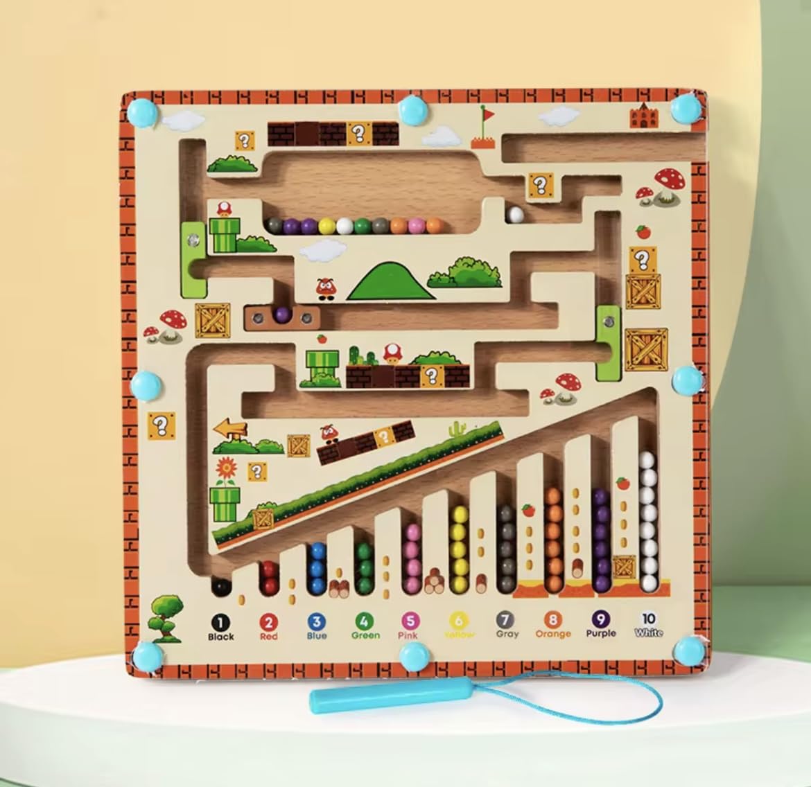 Magnetic Colour & Number Bead Maze, Wooden Montessori Puzzle Board Toy for Toddlers Ages 3+