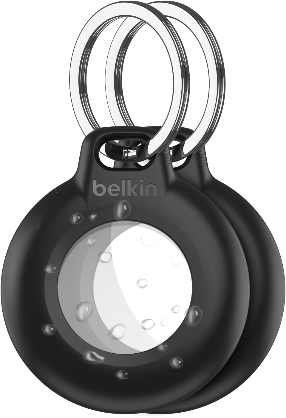 Waterproof Apple AirTag Secure Holder with Key Ring, Durable Scratch-Resistant AirTag Case, Protective AirTag Keychain Accessory for Keys, Pets, Luggage, Backpacks, and More - Black (2-pack)