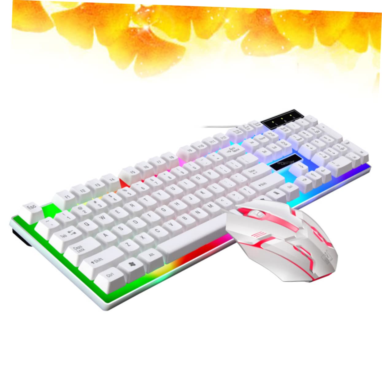 Gadpiparty Set Tastiera Bianca Mouse Cablato Accessori Gaming Retroilluminazione LED Colorata Ergonomica e Design Tasti Galleggianti per PC da Gioco