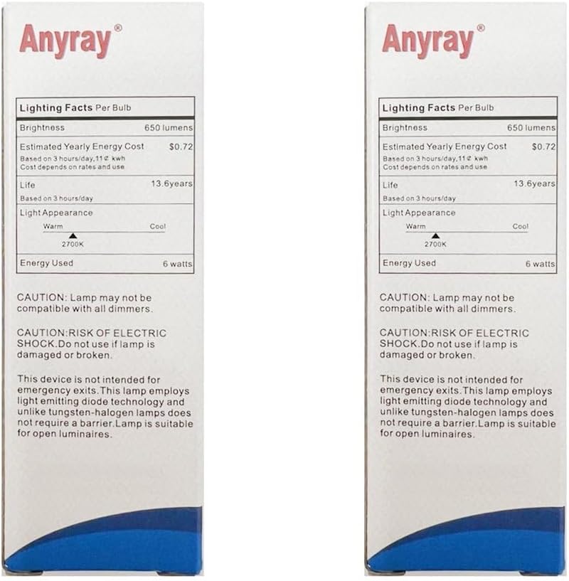 Anyray 2-Led Bulbs Candle Light 6W E17 Intermediate Base (40W, 50W and 60W Replacement) Dimmable (Soft White 2700K)