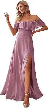 Ever-Pretty Womens Off The Shoulder Ruffle Party Dresses Side Split Beach Maxi Dress 00968