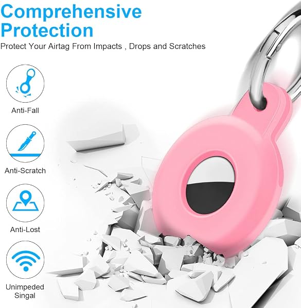 Ainiv Protective Case for AirTag, 1PC Thick Silicone Keyring Case Compatible with Apple Airtag, Durable Protective Holder Cover with Anti-Lost Key Ring, Pet Collar Locator Tracker Cover - 3
