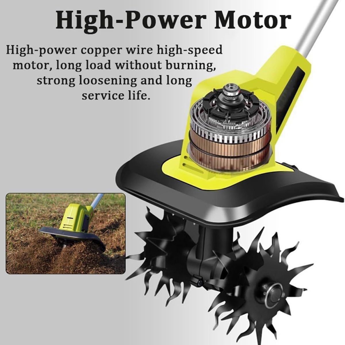 Motoculteur électrique de jardin, scarificateurs de cultivateur de sol sans fil avec batterie de 4000 mAh,largeur de travail de 25cm,profondeur de labourage de 22cm,outils de jardin de motoculteur