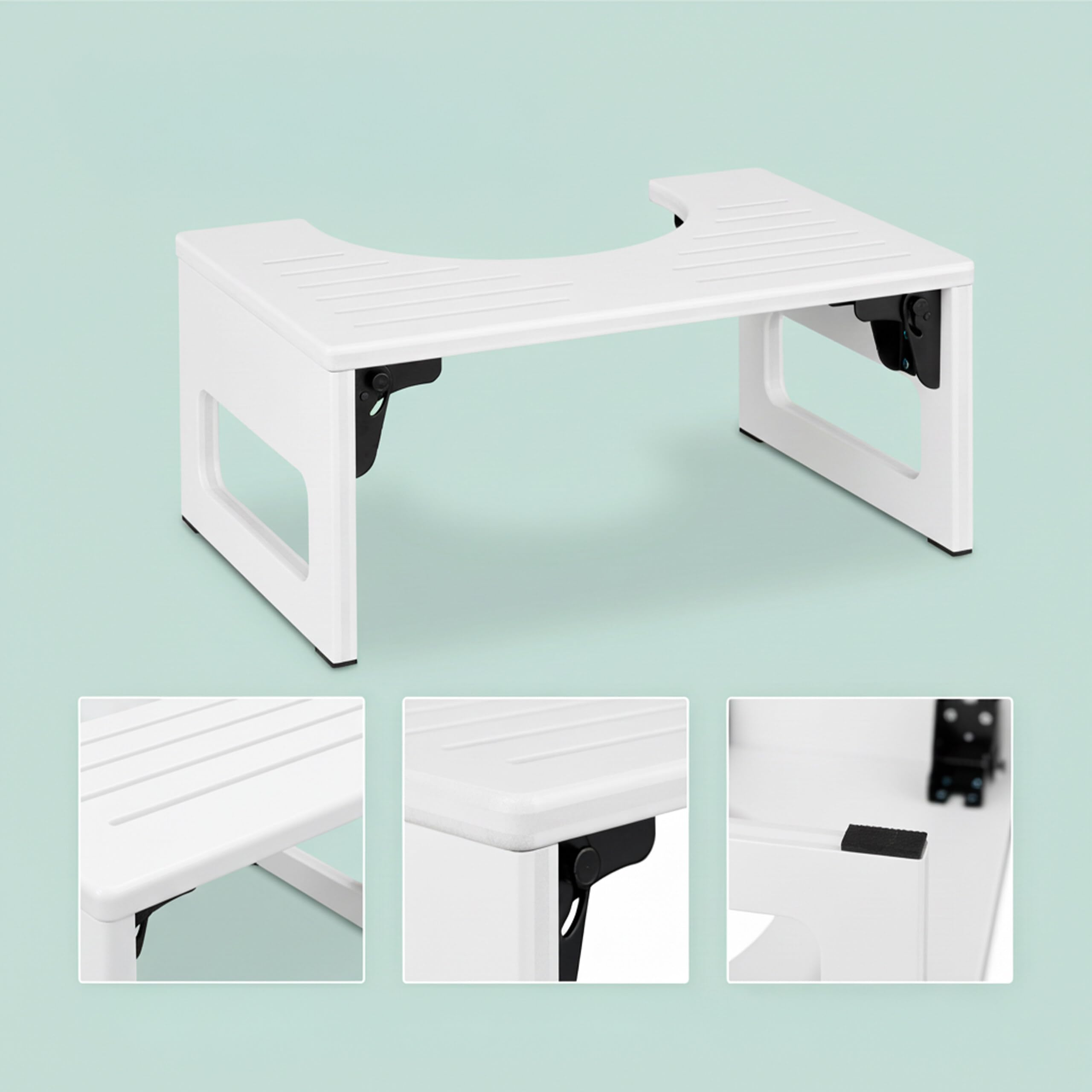 Relaxdays Taburete Inodoro Plegable para Adultos de bambú, Antideslizante, 18×43×27,5 cm, Blanco