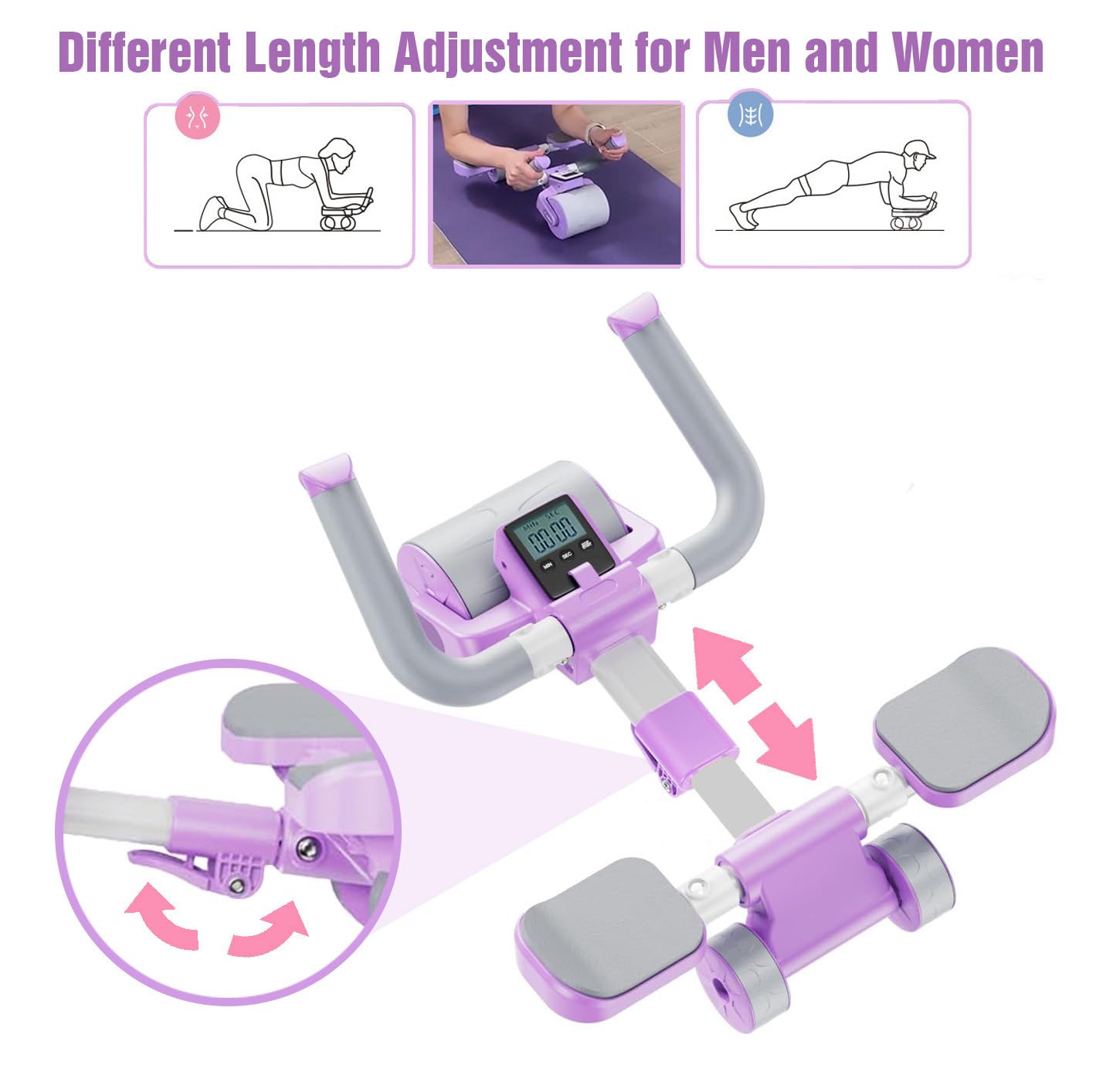 Rock Pow 2024 New Ab Abdominal Exercise Roller With Timer Elbow Support Abs Roller Wheel Core Exercise Equipment Automatic Rebound Abdominal Wheel - View #14