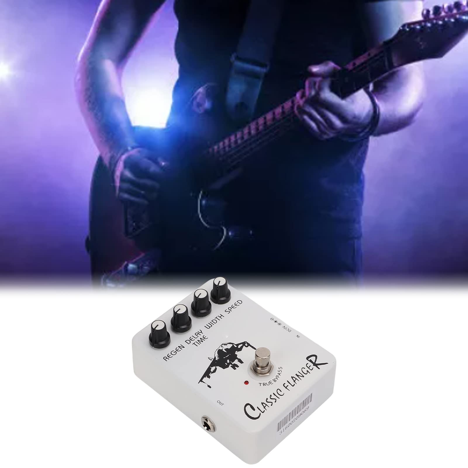 Generic Pedał Efektów Gitary Elektrycznej Metaliczne Dźwięki Flanger z Przezroczystym Brzmieniem dla Gitarzystów Materiał z Białego Metalu