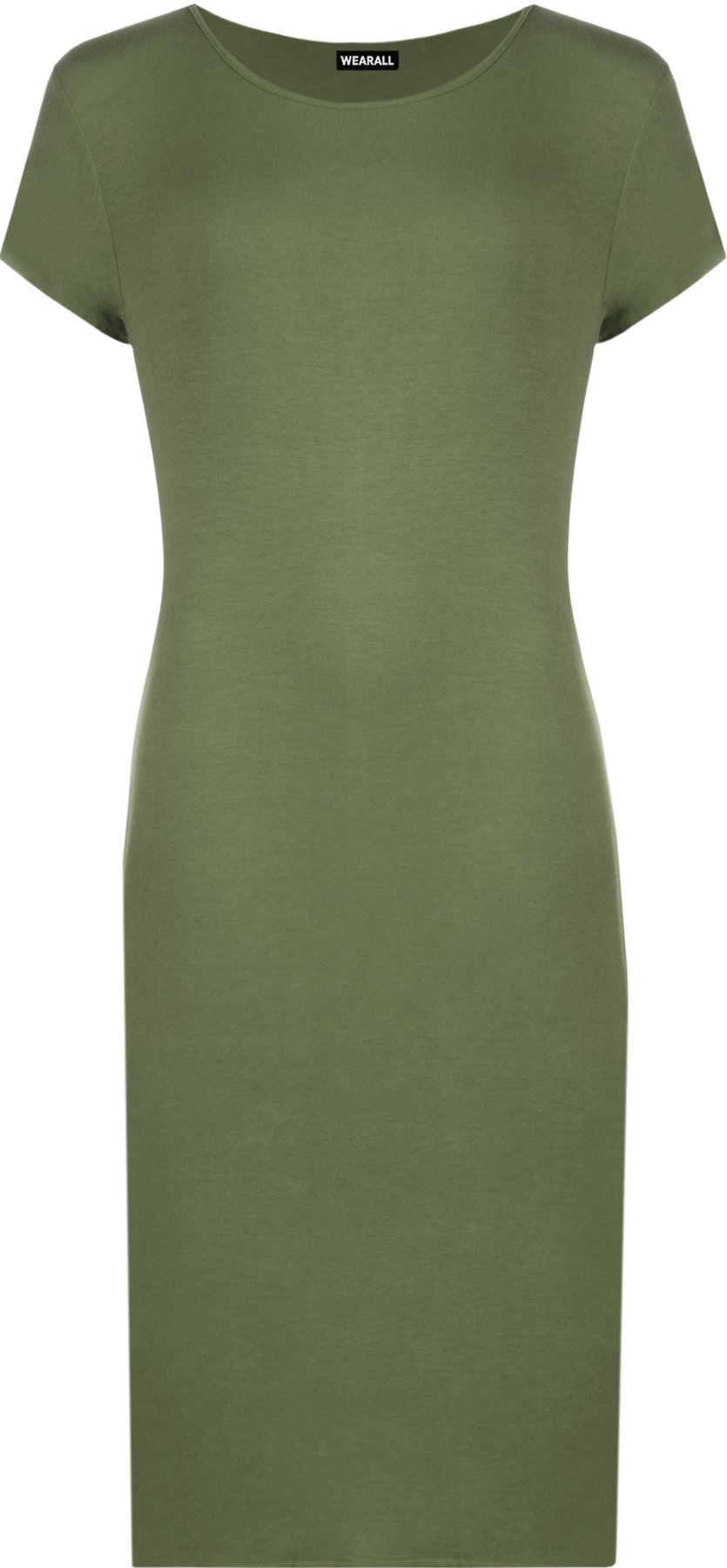 WearAll Womens Plus Size Plain Short Sleeve Stretch Ladies Jersey Midi Dress - Khaki Green - 24/26