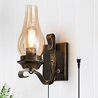 Vista 1 de Yisuro Plug in Wall Sconce,Oil Rubbed Bronze Wall Sconces,Retro Rustic Wall Lamps,Sconces Wall Lighting with Amber Glass,Indoor Vintage Bedside Wall