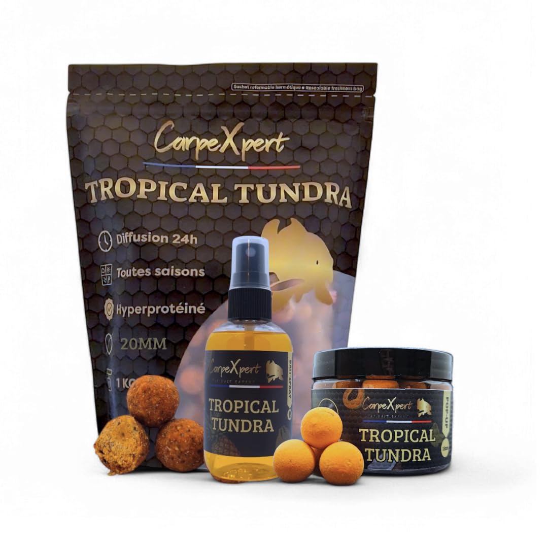 Gamme Tropical Tundra - Bouillette 20mm + Pop-Up + Bait-Spray - Fruité & Hyperprotéiné - Toutes Saisons - Appât pêche Carpe, Amorce Longue Durée, Attractant Puissant