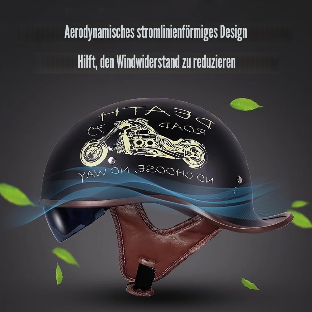Jethelm mit ECE, Retro Helm im Schwalbenschwanz-Design - Halbschale für Motorrad und Scooter mit Sonnenblende und Herausnehmbares Futter