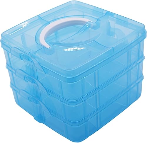 Caja de almacenamiento apilable de 3 niveles con 18 compartimentos, caja organizadora de plástico para organizadores y almacenamiento de