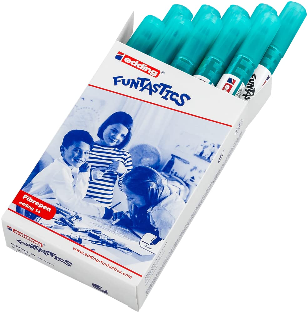 edding 14 FUNTASTICS, 10 colouring pens for children, turquoise, round nib 3 mm - Image 2