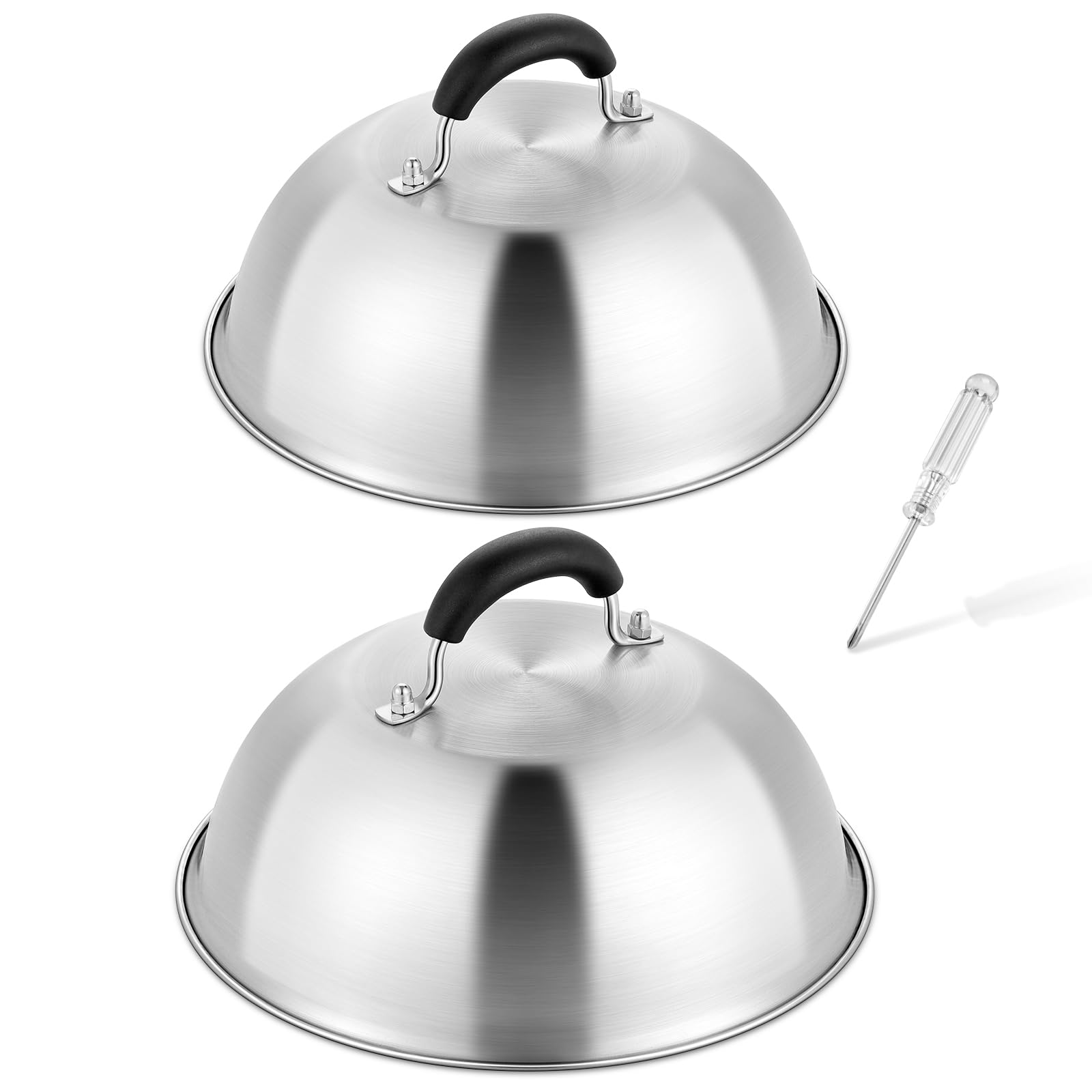 HaSteeL 9.7 Inch Melting Dome, Stainless Steel Basting Cover Set, Heavy Duty Round Metal Dome for Indoor Outdoor Flat Top Griddle Teppanyaki Cooking Steaming Grilling Barbecue, Dishwasher Safe, 2 PCS