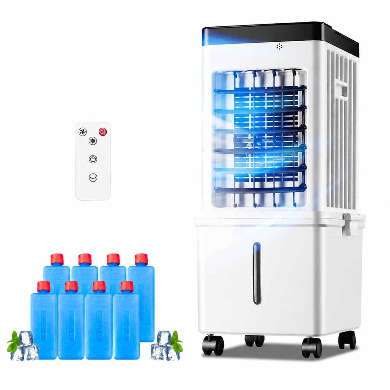 Portable Evaporative Air Cooler, 15L Portable Air Cooler with 8 ice trays & 3-in-1 Remote Control, 3 Speeds Water Cooling Fan with 7.5H Timer & Wide 120° Oscillation, Air Cooler Fan for Home Office