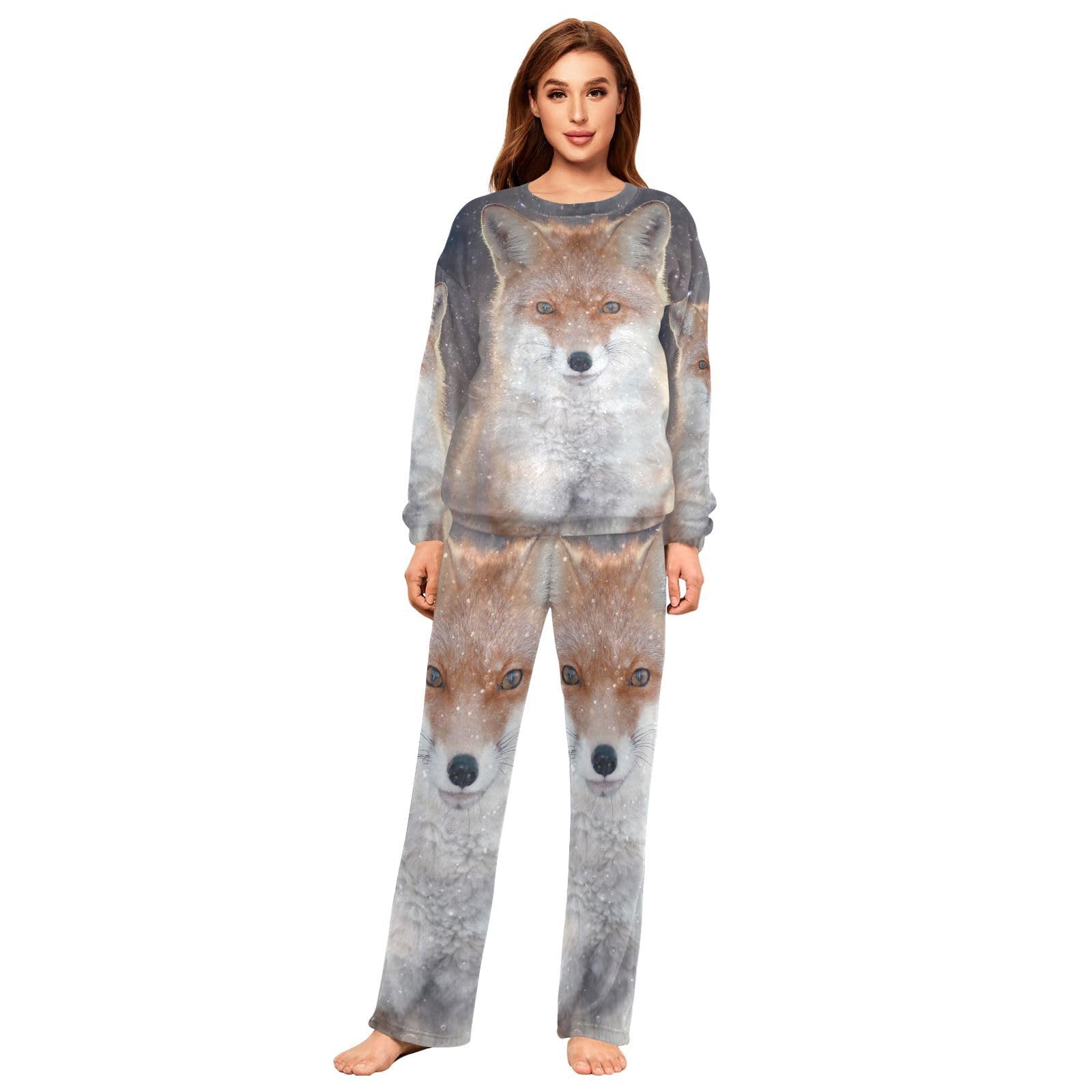 Youjuner Women's Multicolor Pyjamas Sets For Winter Snow Fox Winter Warm Sleepwear Loungewear Set Pjs Nightwear Set