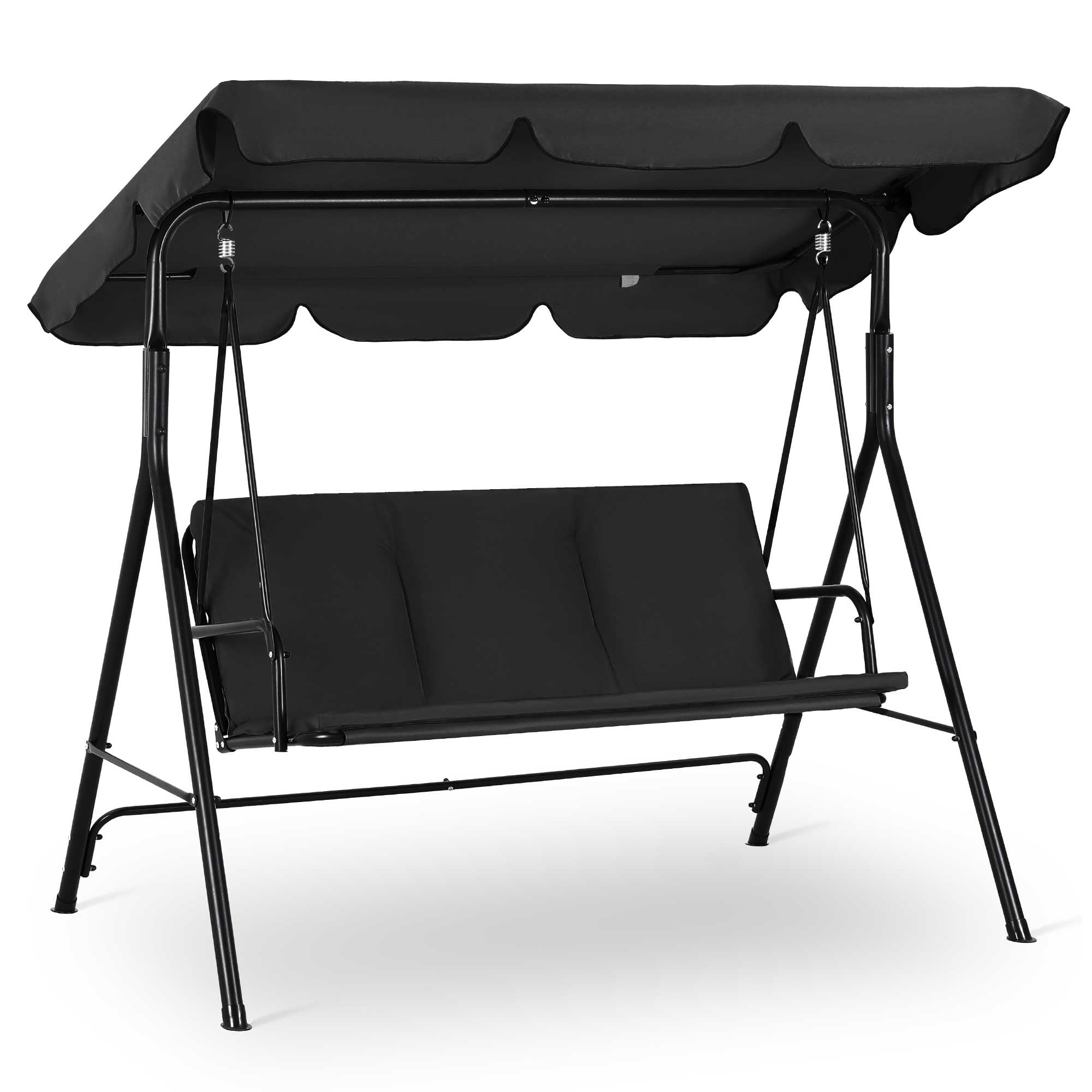 Strattore Columpio de Jardín Balancin de Jardín Mecedora Hamaca Terraza Techo Toldo Balcón 3 Plazas - Negro