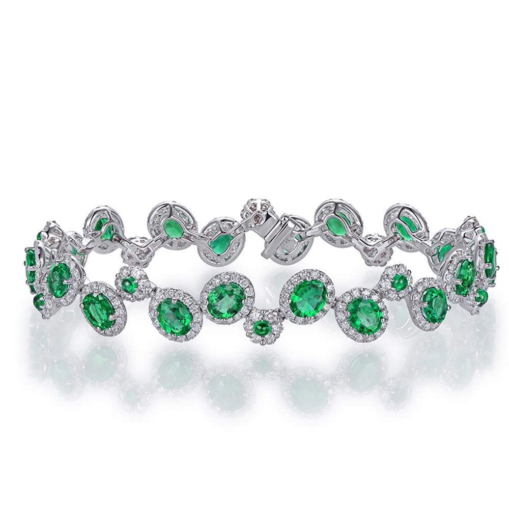 14K 18K White Rose Yellow Gold Natural Emerald Diamond Link Bracelet Bangle for Women Ladies