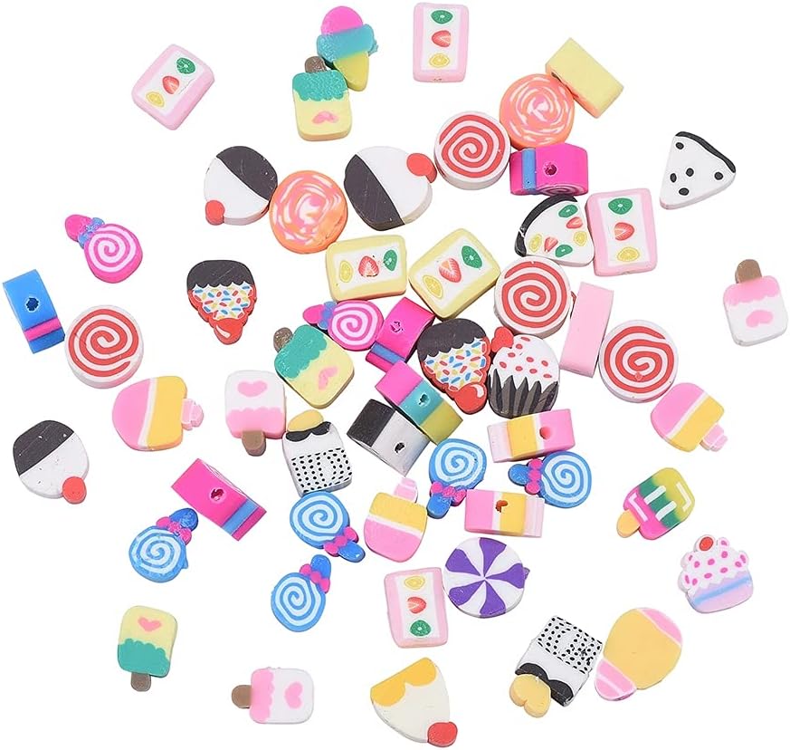KitBeads 100pcs Polymer Clay Dessert Mixed Styles Candy Cake Lollipop Beads - Handmade Cute Sweet Food for Jewelry Making Bracelets Bulk - Image 7