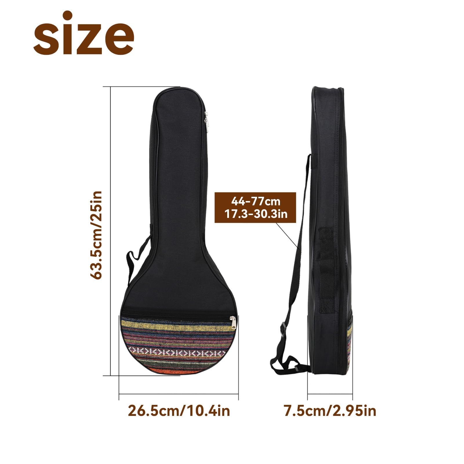 4 String Banjo Tasche, 63,5x26,5x7,5cm/25x10,4x3 Zoll Banjo Organizer Banjo Tasche 4-Saiten-Banjo-Tasche Gig Ethnischer Stil Banjotasche Baumwolle mit verstellbaren Riemen Instrumentenzubehör