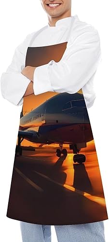 Miniatura 4 de MUSM Apron for Adults - 27.6 X 31.5 Inch, Heavy-Duty Polyester Aprons with Two Large Pockets, Waterproof Airplane at Sunset Kitchen Apron for