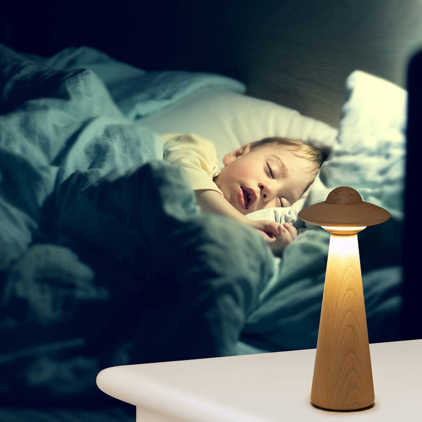Drewniany stół, nocne dzieci, lampka nocna do sypialni, lampka do czytania chroniąca oczy, ściemniane lampy biurkowe LED do salonu dla dzieci w biurze, ciepła biel, S (S)
