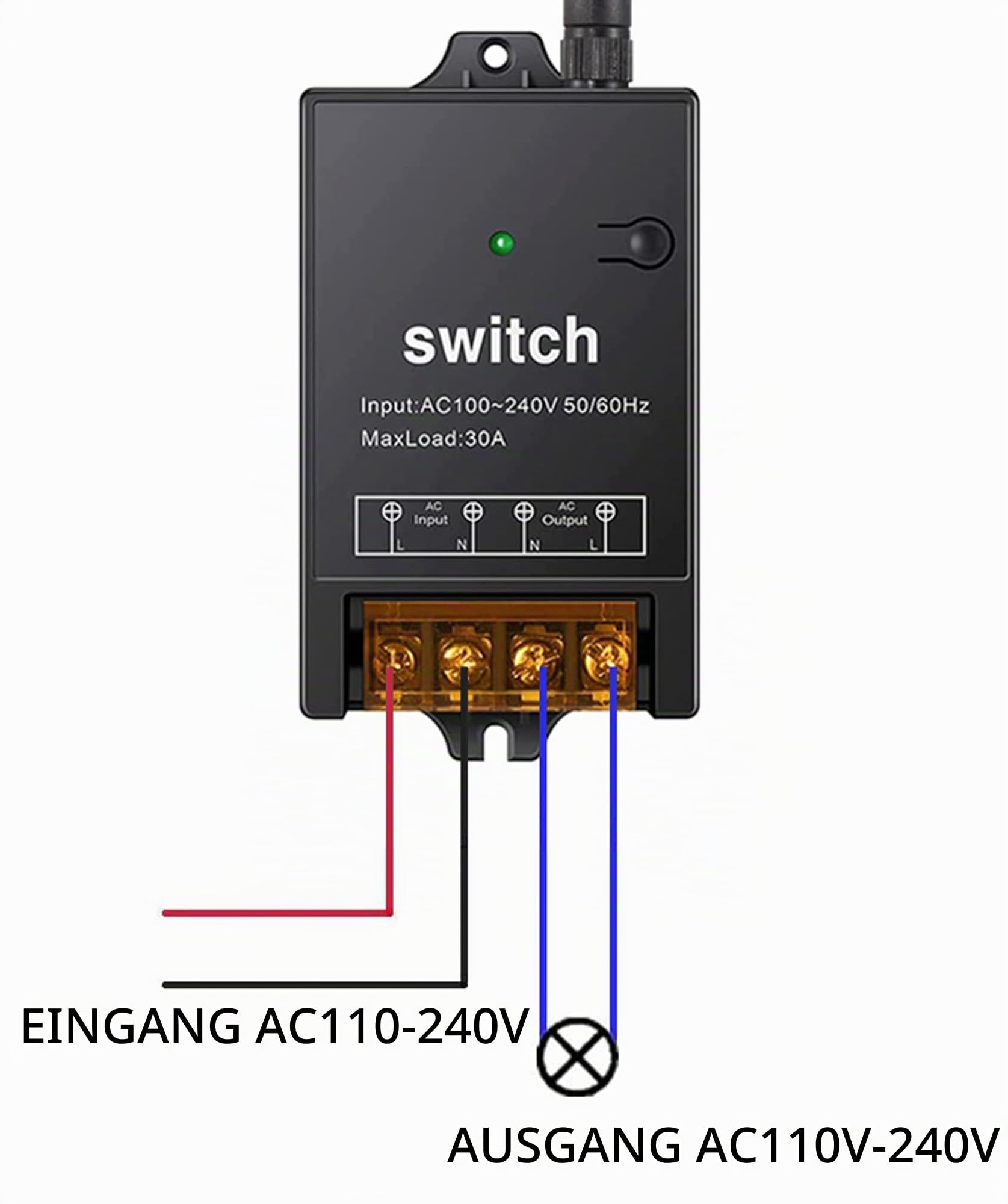 Funk Relais 230v,Fernbedienung Schalter,AC220v/230v/240v Drahtloser Schalter mit 4900ft Langstrecken,40A RF-Schalter,für Rolltorschleusen,Leuchten und Diebstahl warnanlagen