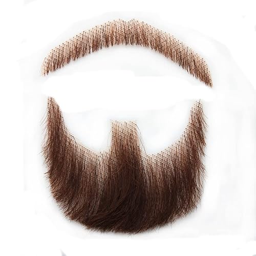 HiDoLa - Pelo 100% humano para la cara, barba y bigote falsos color negro para adultos, maquillaje realista con encaje invisible para hombre