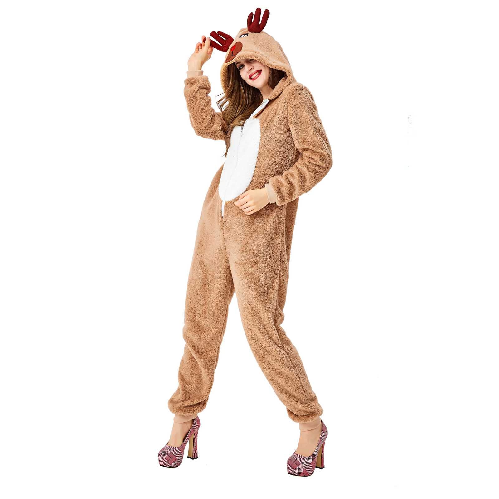 LUCKME Pijama Mujer Navidad,Pijama Entero de Reno Disfraz Animal Kigurumi
