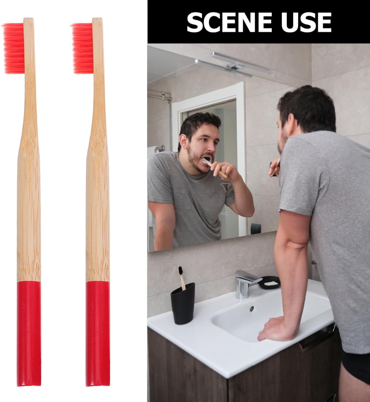 FRCOLOR 4Pcs Bamboo Toothbrushes for Adults with Soft Bristles Eco Friendly Manual Toothbrush Set Ergonomic Non Slip Handle for Travel and Home Use