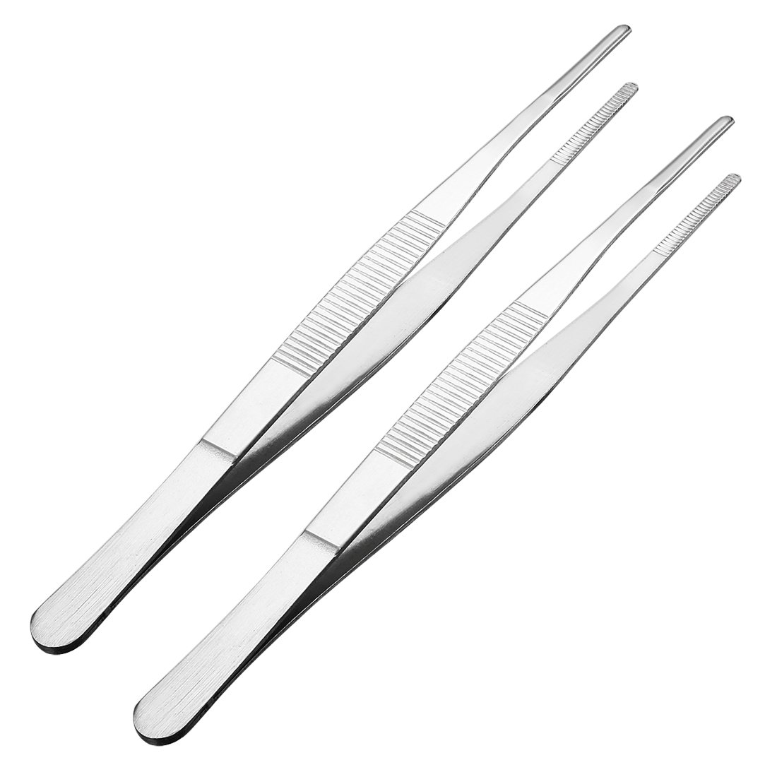 uxcell 2 Pcs 7-Inch Stainless Steel Straight Blunt Tweezers Serrated Tip Daily Garden Tool