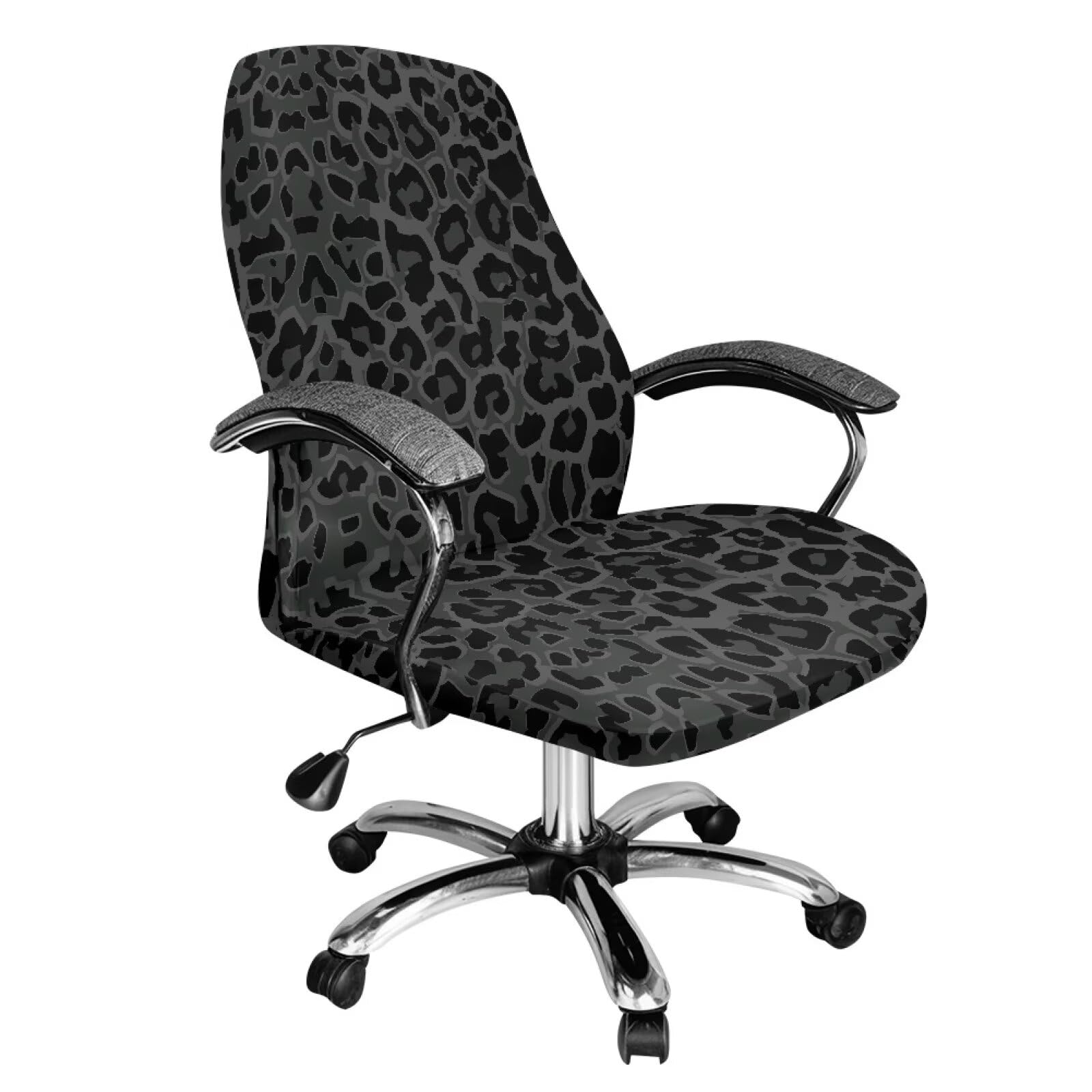 LACIYISON Black Leopard Print Office Chair Cover Removable Dining Chair Cover with Elastic Edge Soft High Chair Slipcovers Waterproof Computer Desk Chair Covers for Armchair or Armless Chair, Small