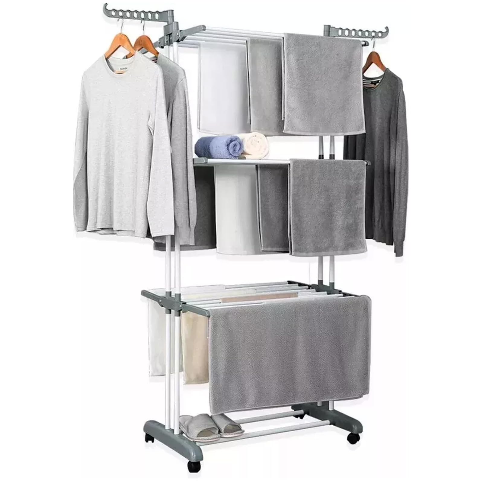 Burakh Grey 4 Tier Clothes Airer Rack Clothes Drying Rack Indoor & Outdoor Laundry Dryer Foldable Rail Hanger Hanging Stand Cloth & Shoe Shelf | Clothes Storage Rail | Hanging Rail | Shoe Rack (Grey)