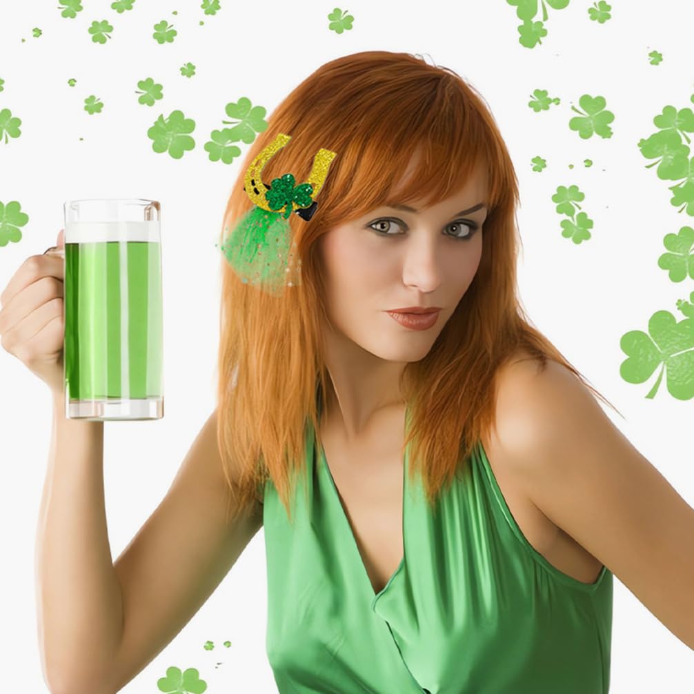 FRCOLOR 6Pcs Glitter St. Patrick's Shamrock Hair Pins Green Irish Holiday Hair Clip Party Hairstyle Decorations for Women Girl - Image 4