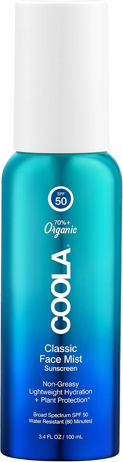 COOLA Organic Sunscreen SPF 50 Sunblock Face Mist, Dermatologist Tested Skin Care for Daily Protection, Vegan and Gluten Free, Natural Fragrance, 3.4 Fl Oz