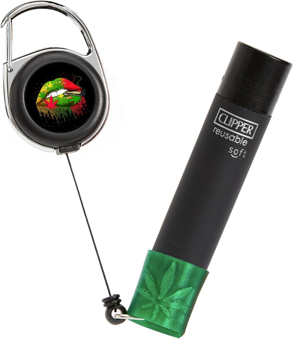 Clipper Lighter Leash Keychain and Retraceable Lighter Holder Ganja Lip Health