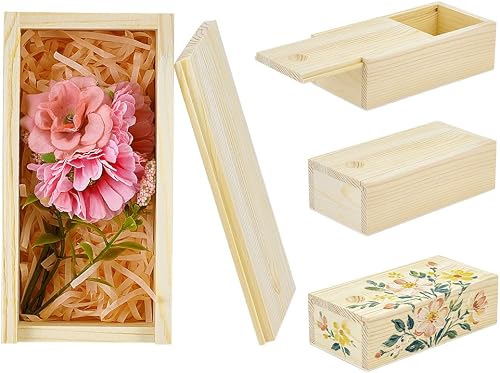 NBEADS 4 uds Cajas Almacenadoras de Madera Sin Terminar con Tapa Deslizante, Con