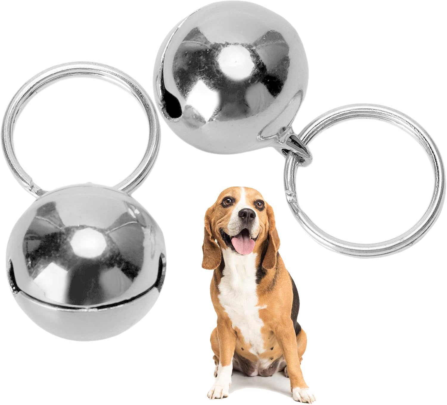 Campanelli Rotondi per Animali Domestici, robusti campanelli in Rame Resistenti alla corrosione cromati con Portachiavi per Esterno per Cani(Silver)