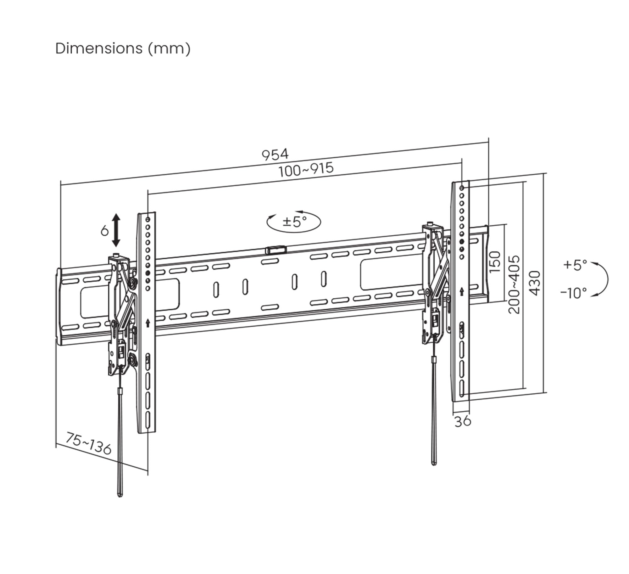 MANHATTAN 461863 Diebstahlsichere Wandhalterung für Flachbildfernseher LCD LED Plasma bis zu 74,8 kg