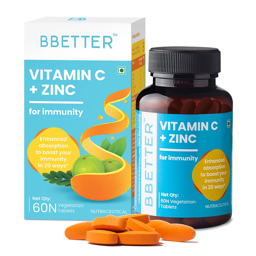 BBETTER Vitamin C and Zinc tablets for Immunity & skin health | High strength formula With Amla Extract, Orange Peel Extract and Alfafa powder for immunity - 60 Veg Tablets (B09857R5XV) Amazon Price History, Amazon Price Tracker