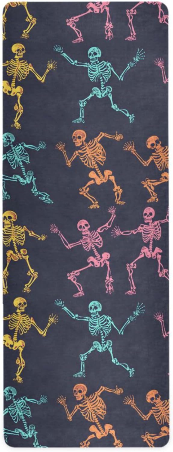 Colorful Dancing Skeletons Yoga Mat Non Slip Thick Kids Eco Friendly Rubber Workout Foldable Yoga Mat Women Exercise