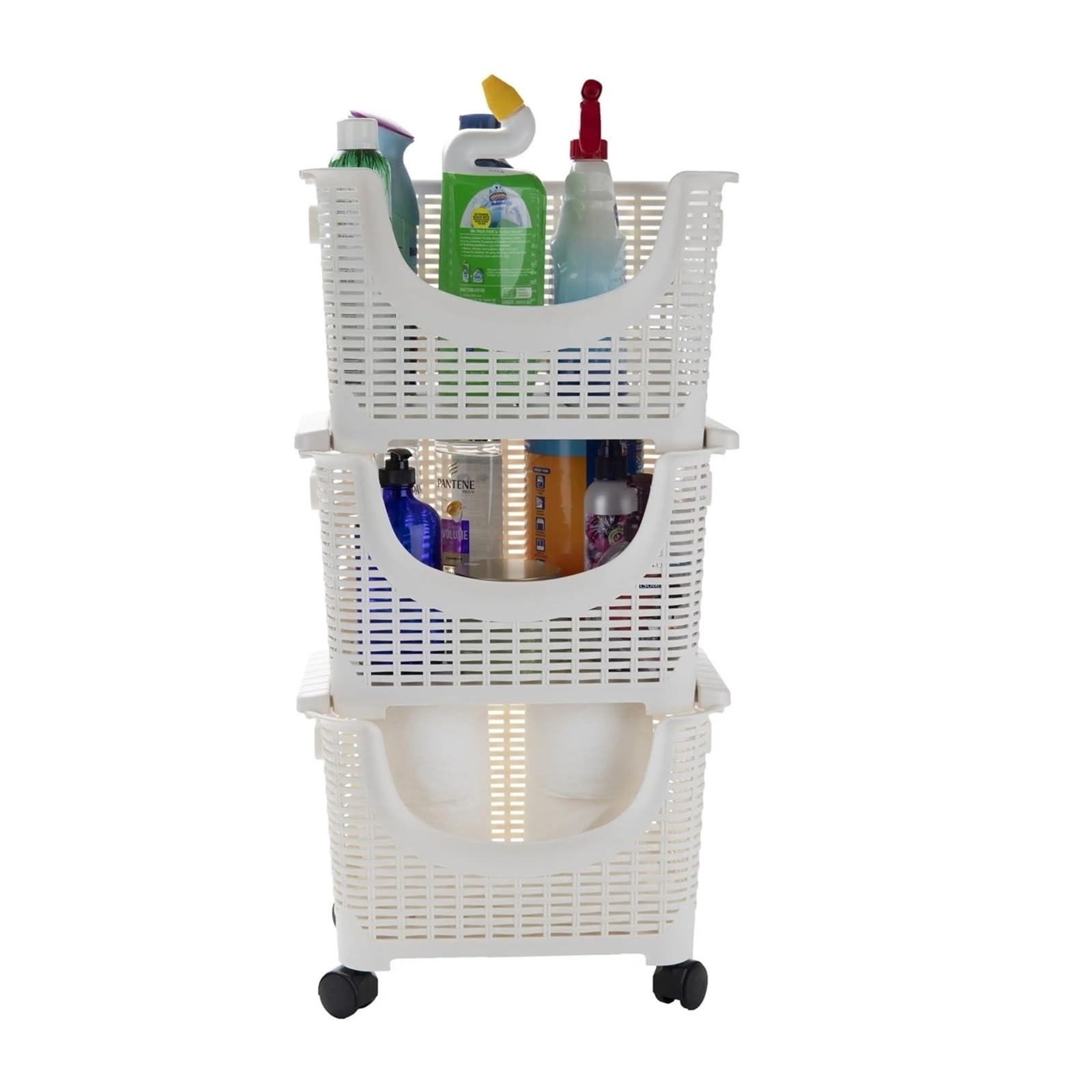 Cocina Contenitori portaoggetti impilabili a 3 livelli, carrello da portata in plastica, bianco, vassoio rimovibile, bar cucina Estante de almacenamiento