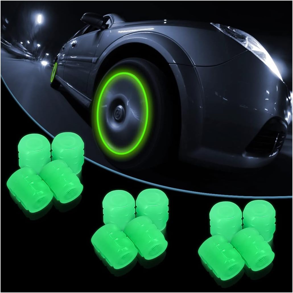 Newvent® Radium Valve Tyre Cap for Vehicles |12Pcs Car Tyre Rim Air Caps Cover | Universal Radium Tyre Caps for Car, Truck, Motorcycles, Bike (Colour – Green)