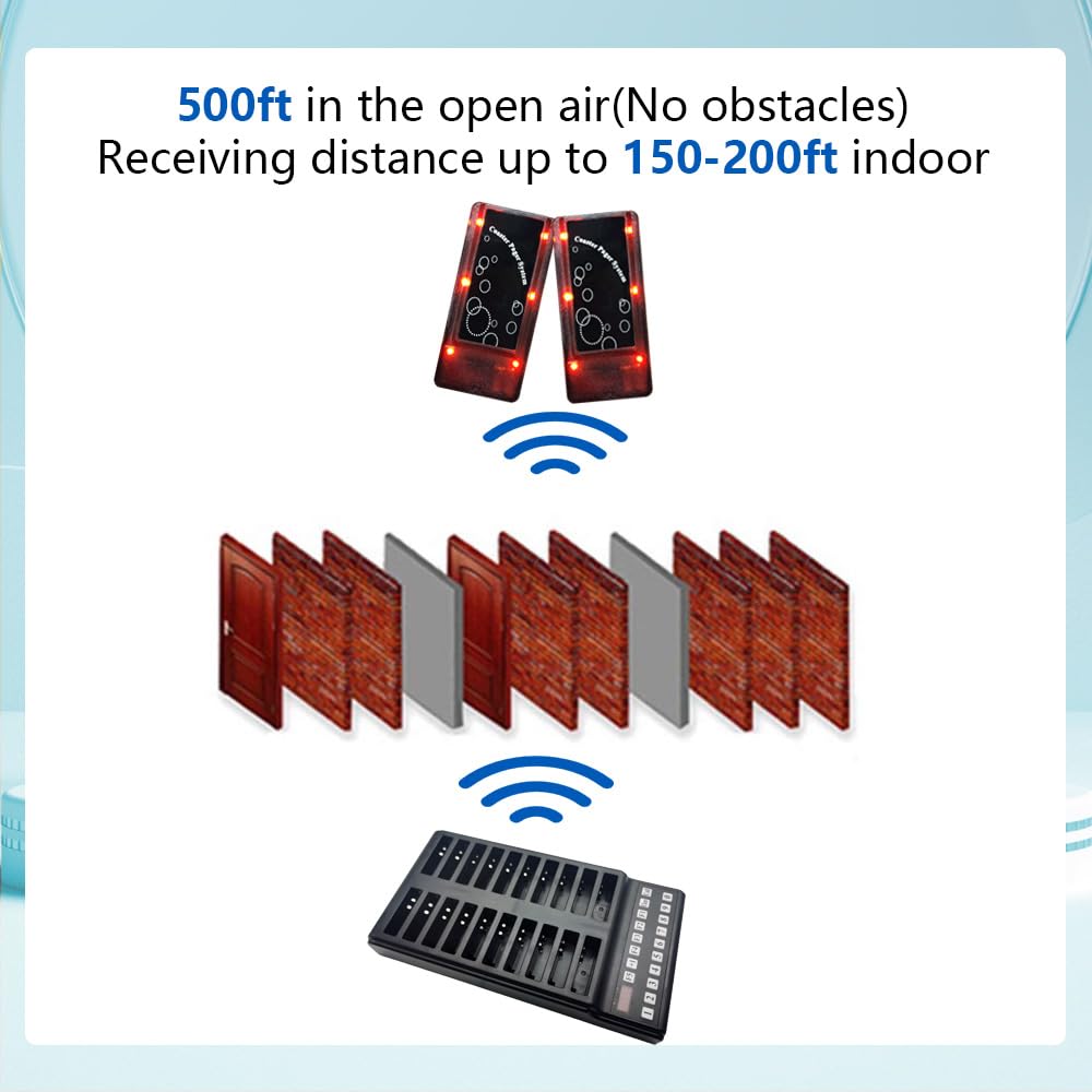 3 Digits Beater Restaurant Vibrator, Wireless Call System, 7 Call Modes, 500 m Long Distance, 3 Seconds Quick Response, One to Multiple (20 Beeper + 1 Waterproof Keyboard)