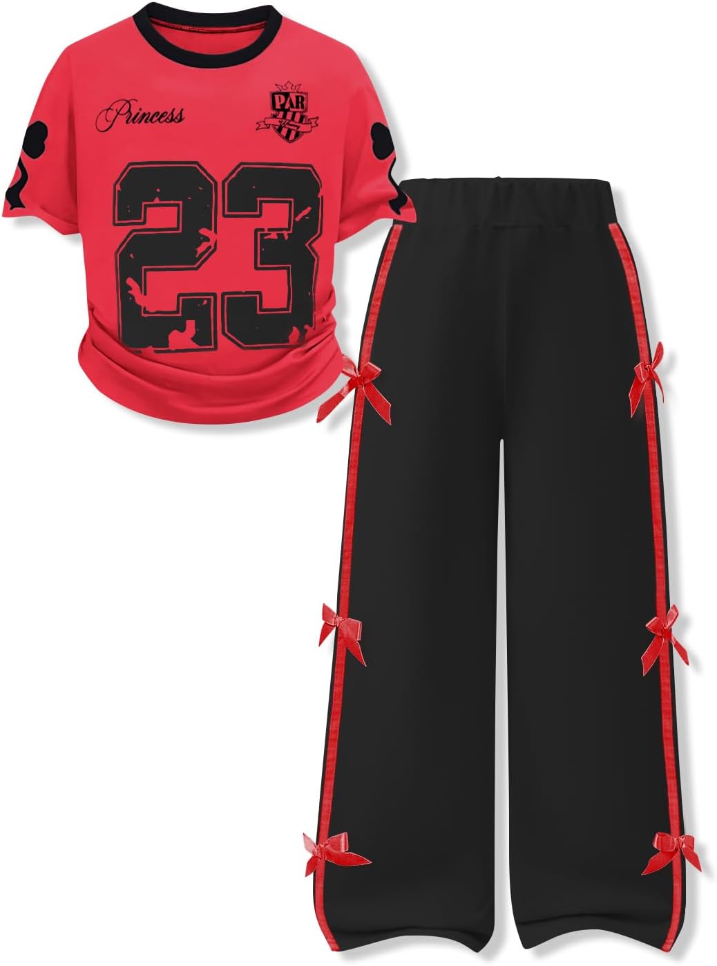 Tween Girls Clothes Short Sleeve Graphic T-Shirt Top + Bow Knot Wide Leg Pants 2pcs Outfit Set, Size 9-16 Years