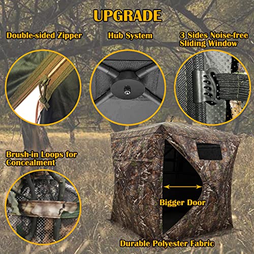 Cross Mars Portable 2-3 Person 270 Degree See Through Ground Camouflage Pop Up Ground Camouflage Turky Deer Hunting Blind Tent With 2 Stools #TOP2