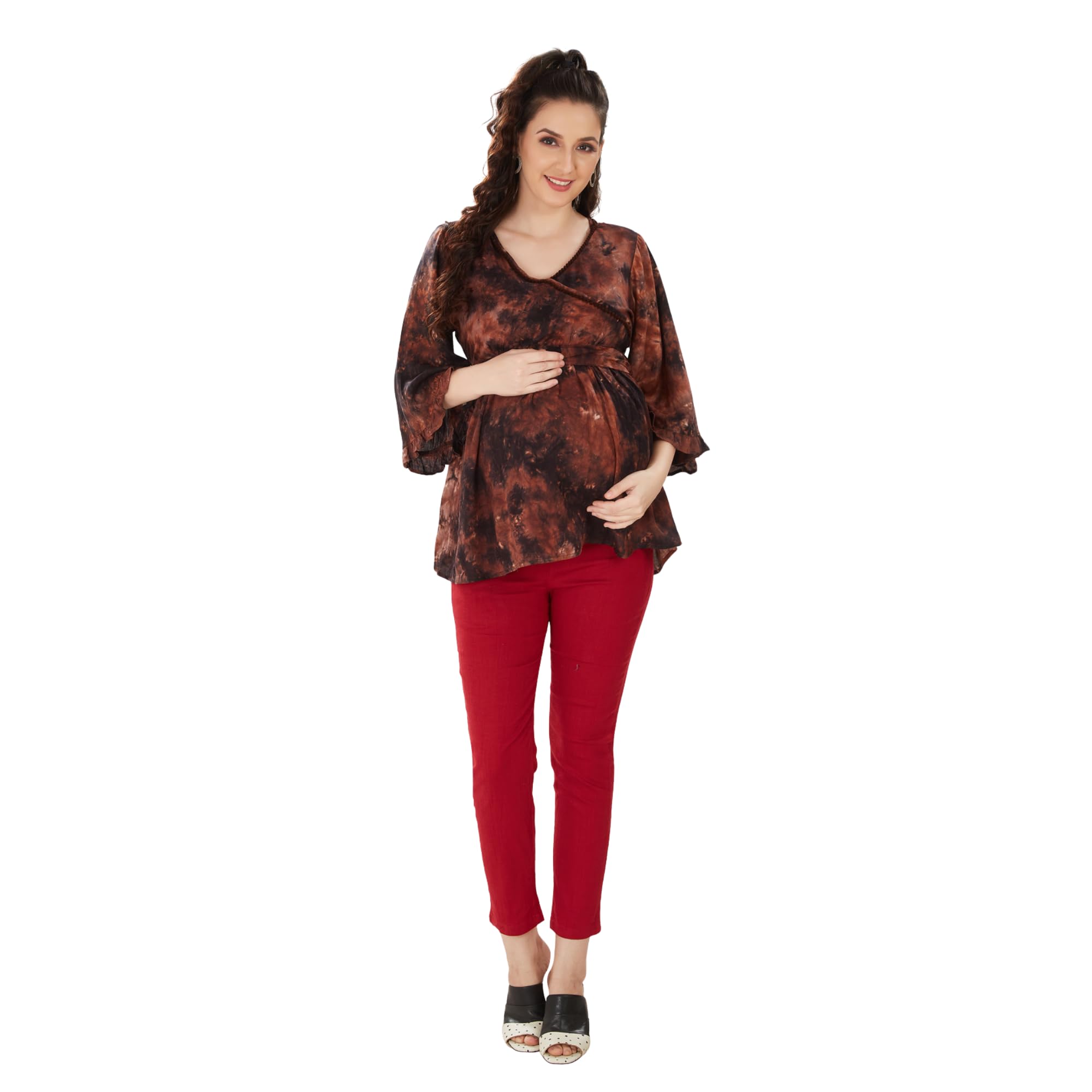 Chocolate Brown Tiedye Maternity Top-image-37
