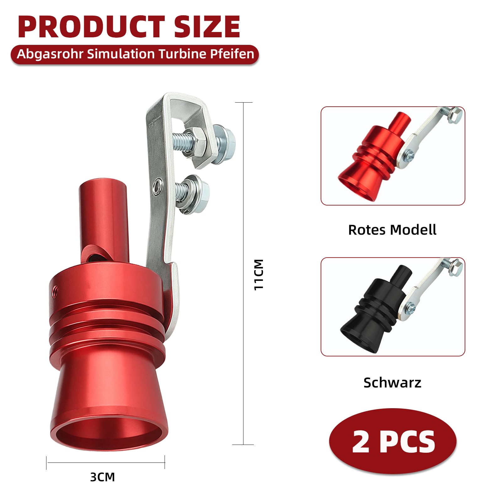 KLINNA 2 unidades de tubo de escape de sonido, simulador de sonido turbo, aleación de aluminio, generador de sonido para coche, accesorios de tuning universal para automóviles en todos los modelos — view 2