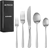 Navaris Silverware Set - 60-Piece 180 Stainless Steel Kitchen Cutlery Sets with Satin Silver Finish - Versatile Dinner Knives and Forks and Spoons Dinner Set for 12 People