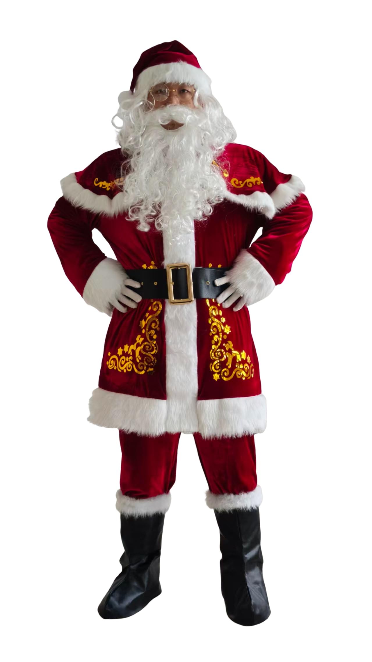 Costume de Père Noël pour Hommes Complet de Déguisement Vêtement de Père Noël Hommes Adulte（L